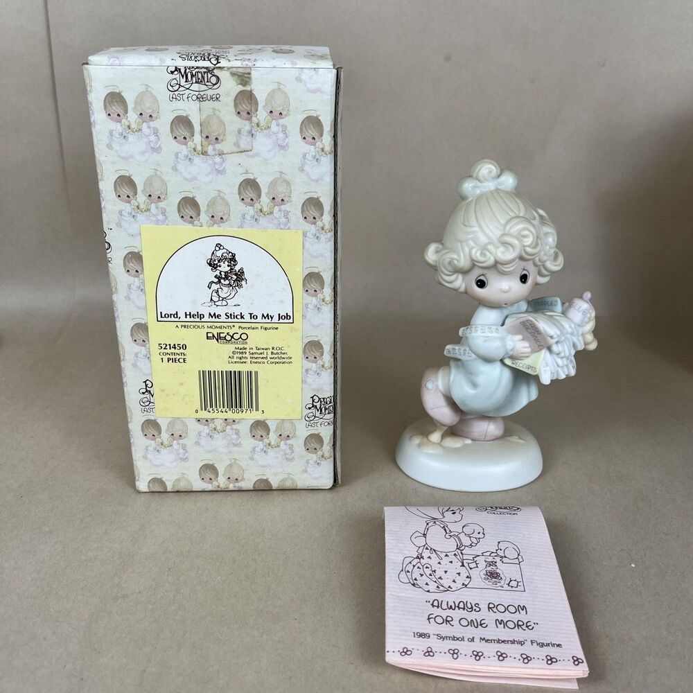 Precious Moments #521450 “Lord‎ Help Me Stick To My Job”  1989 w/box EUC